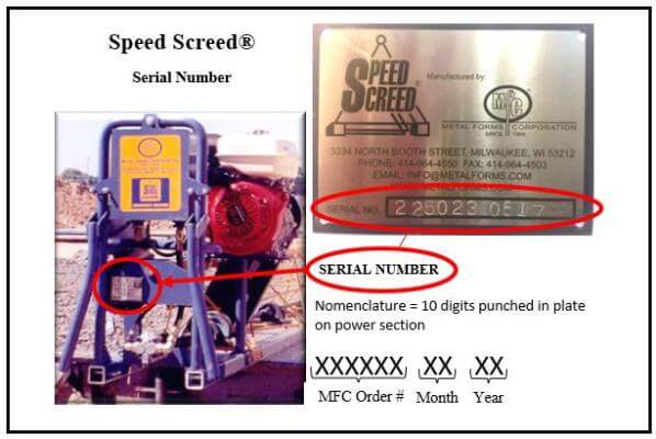 SPEED SCREED S/N NOMENCLATURE